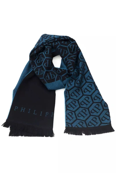Shop Philipp Plein Elegant Fringed Monogram Men's Scarf In Blue