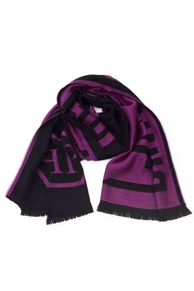 Shop Philipp Plein Elegant Purple Wool-blend Men's Scarf