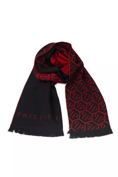 Shop Philipp Plein Elegant Monogram Fringe Scarf - Red Men's Blend