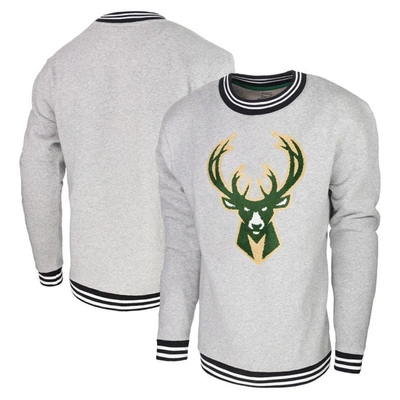 Stadium Essentials Heather Gray Milwaukee Bucks Club Level Pullover Sweatshirt In Heather Gray