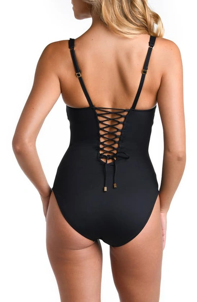 La Blanca Plus Size Lb Luxe Square-neck One-piece Swimsuit In Black