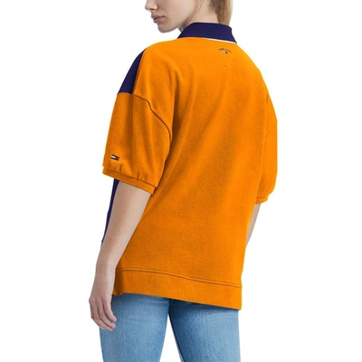 Shop Tommy Jeans Purple Phoenix Suns Taya Puff Sleeve Pique Polo Shirt