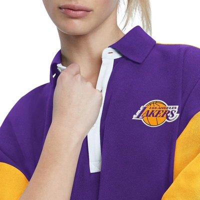 Shop Tommy Jeans Purple Los Angeles Lakers Taya Puff Sleeve Pique Polo Shirt