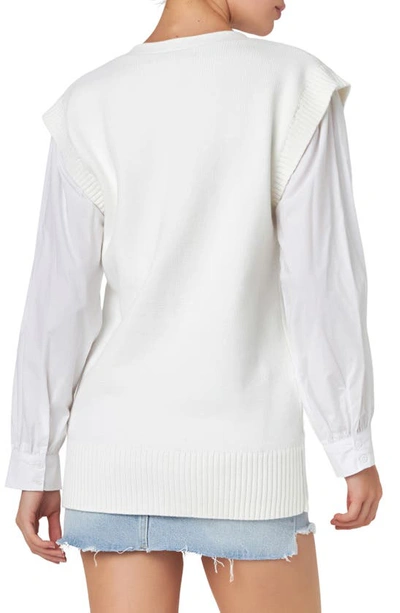 English Factory Mixed Media Cardigan In Off White
