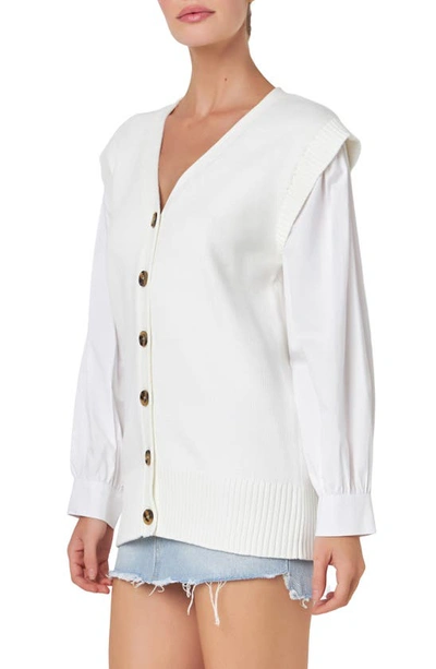 English Factory Mixed Media Cardigan In Off White