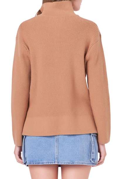 Shop English Factory Half Zip Rib Sweater In Camel