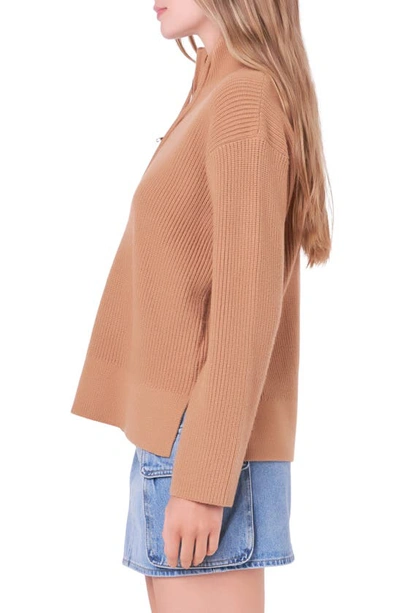 Shop English Factory Half Zip Rib Sweater In Camel