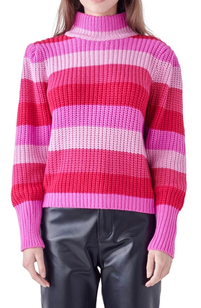 English Factory Women's Stripe Mockneck Sweater In Pink Multi