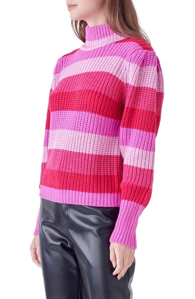 Shop English Factory Stripe Turtleneck Sweater In Pink Multi