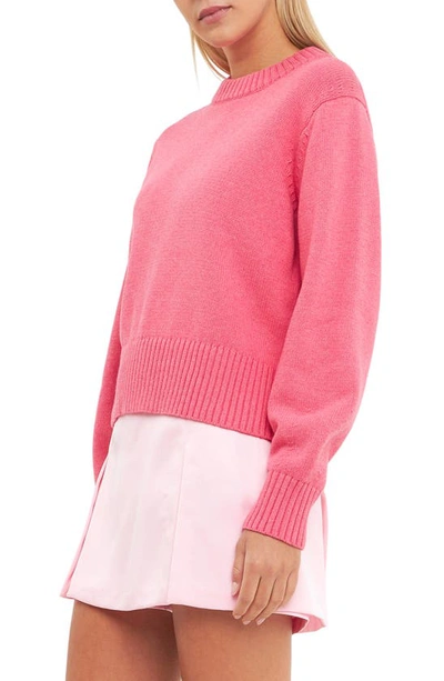 Shop English Factory Crewneck Cotton Blend Sweater In Pink