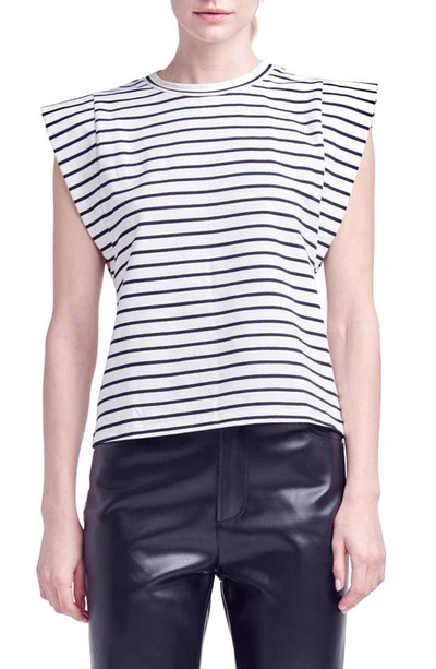 Shop English Factory Stripe Extended Shoulder T-shirt In White/ Black