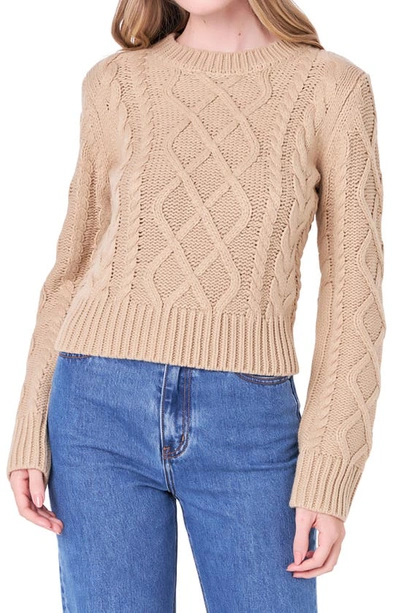 Shop English Factory Crop Cable Stitch Sweater In Oatmeal