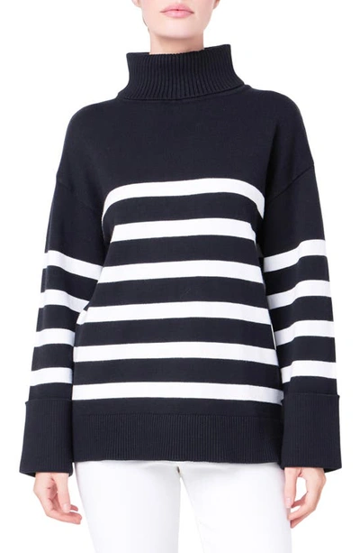 English Factory Stripe Turtleneck Sweater In Black/ White