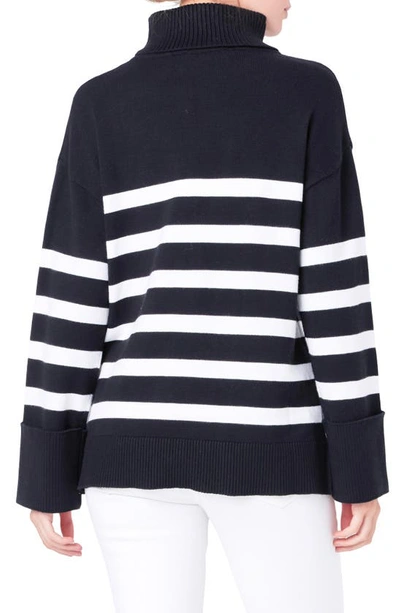 English Factory Stripe Turtleneck Sweater In Black/ White