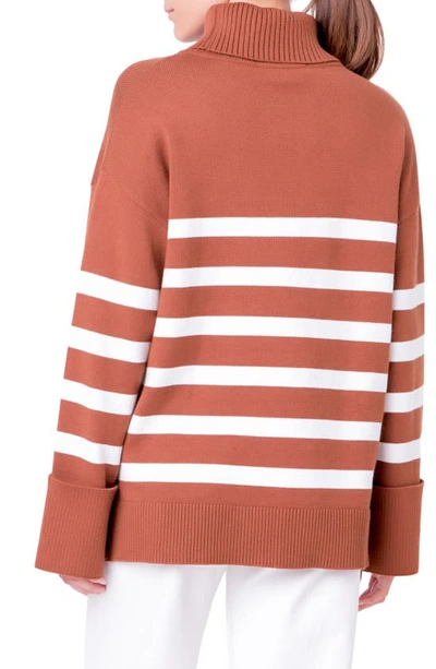 English Factory Stripe Turtleneck Sweater In Camel/ White
