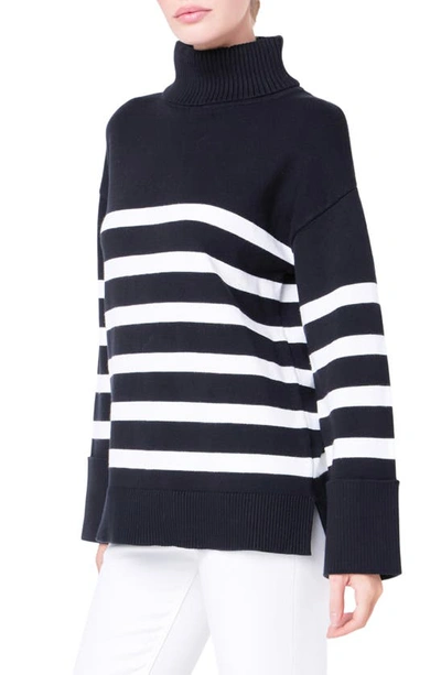 English Factory Stripe Turtleneck Sweater In Black/ White