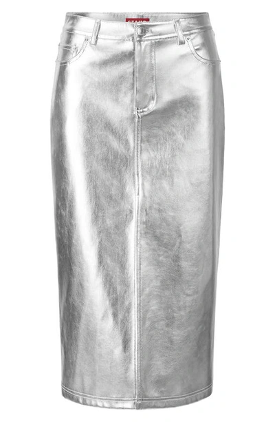 Shop Staud Oaklyn Metallic Faux Leather Skirt In Silver