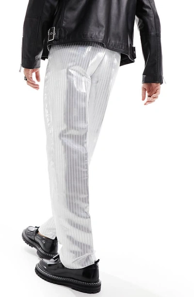 Asos Design Smart Wide Leg Pants In Silver Pinstripe In Silver