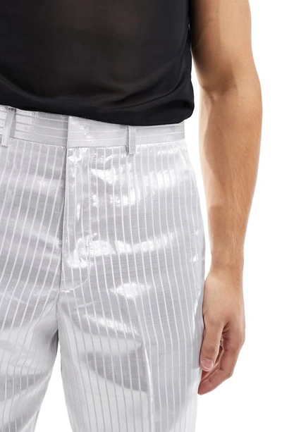 Asos Design Smart Wide Leg Pants In Silver Pinstripe In Silver