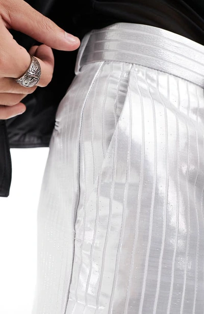 Asos Design Smart Wide Leg Pants In Silver Pinstripe In Silver