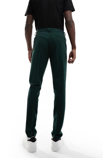 Shop Asos Design Smart Skinny Trousers In Dark Green