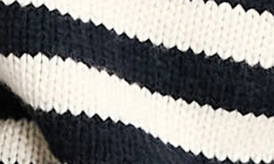 Shop Asos Design Stripe Quarter Zip Sweater In Navy Multi