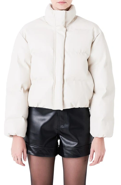 Shop Grey Lab Crop Puffer Jacket In Cream
