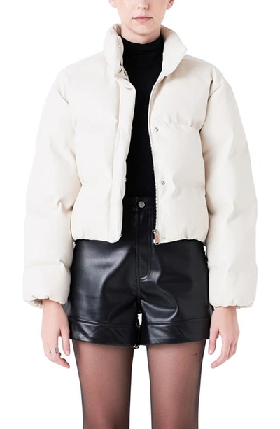 Shop Grey Lab Crop Puffer Jacket In Cream