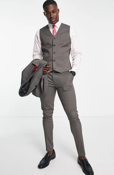Shop Asos Design Skinny Suit Pants In Brown