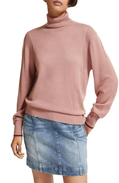 Shop Scotch & Soda Pointelle & Rib Detail Turtleneck Sweater In 0494-dusty Rose