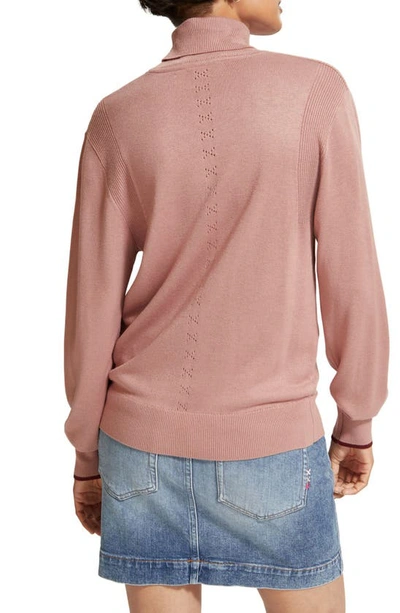 Shop Scotch & Soda Pointelle & Rib Detail Turtleneck Sweater In 0494-dusty Rose