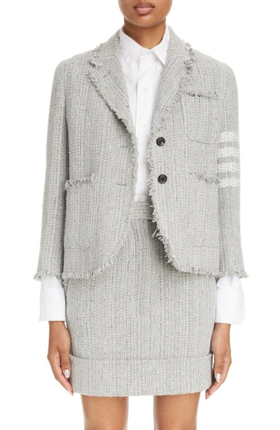 Shop Thom Browne 4-bar Unconstructed Shrunken Tweed Blazer In Medium Grey