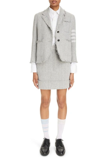 Shop Thom Browne 4-bar Unconstructed Shrunken Tweed Blazer In Medium Grey