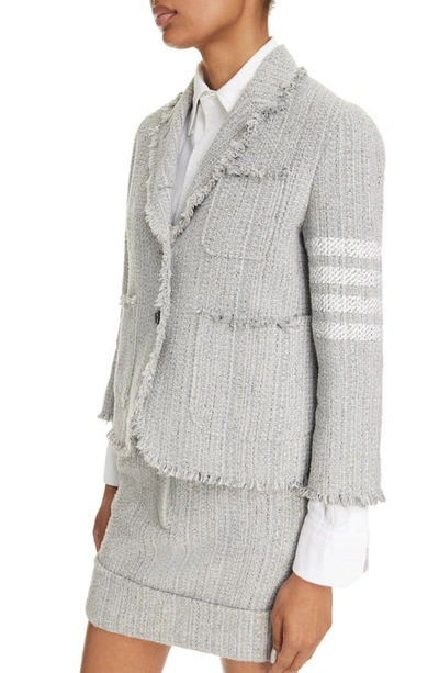 Shop Thom Browne 4-bar Unconstructed Shrunken Tweed Blazer In Medium Grey