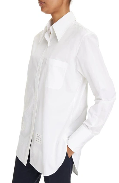 Shop Thom Browne Exaggerated Collar Easy Fit Cotton Button-up Shirt In White