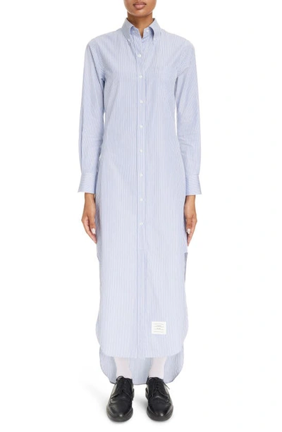Shop Thom Browne Stripe Long Sleeve Cotton Maxi Shirtdress In Medium Blue