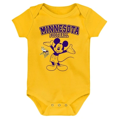 Shop Outerstuff Newborn & Infant Purple/gold/gray Minnesota Vikings Three-piece Disney Game Time Bodysuit Set