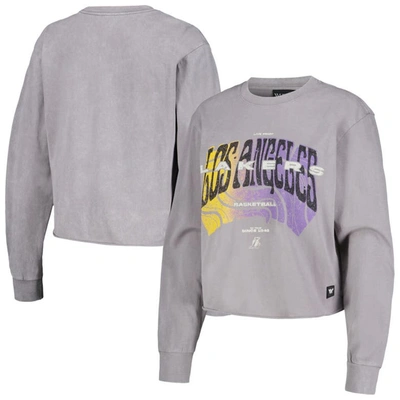 Shop The Wild Collective Gray Los Angeles Lakers Band Cropped Long Sleeve T-shirt