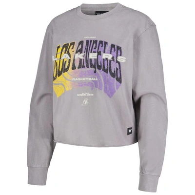 Shop The Wild Collective Gray Los Angeles Lakers Band Cropped Long Sleeve T-shirt