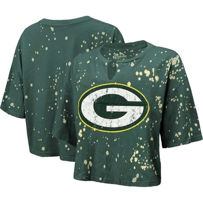 Shop Majestic Threads Green Green Bay Packers Bleach Splatter Notch Neck Crop T-shirt