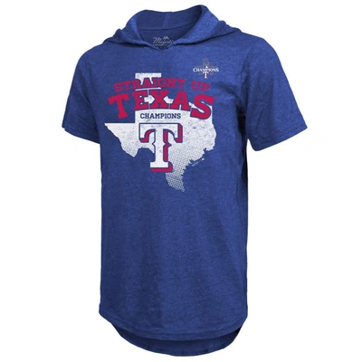 Shop Majestic Threads Royal Texas Rangers 2023 World Series Champions Tri-blend Hoodie T-shirt