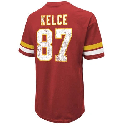 Majestic Men's  Threads Travis Kelce Red Distressed Kansas City Chiefs Name And Number Oversize Fit T In Red