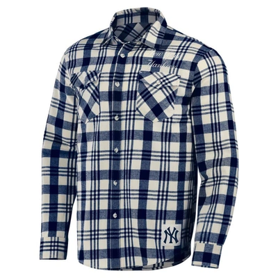 Shop Darius Rucker Collection By Fanatics Navy New York Yankees Plaid Flannel Button-up Shirt