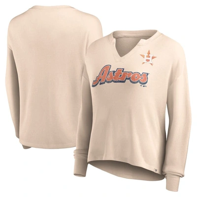 Shop Fanatics Branded Cream Houston Astros Go For It Waffle Knit Long Sleeve Notch Neck T-shirt