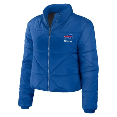 Shop Wear By Erin Andrews Royal Buffalo Bills Cropped Puffer Full-zip Jacket