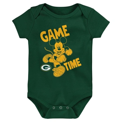 Shop Outerstuff Newborn & Infant Green/gold/gray Green Bay Packers Three-piece Disney Game Time Bodysuit Set
