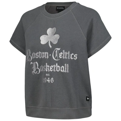 Shop The Wild Collective Gray Boston Celtics Embroidered Fleece Raglan Short Sleeve Pullover Sweatshirt