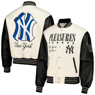Shop Pleasures White New York Yankees Full-snap Varsity Jacket