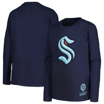 Shop Mitchell & Ness Youth  Navy Seattle Kraken Throwback Logo Long Sleeve T-shirt