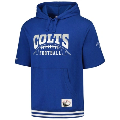 Shop Mitchell & Ness Royal Indianapolis Colts Pre-game Short Sleeve Pullover Hoodie